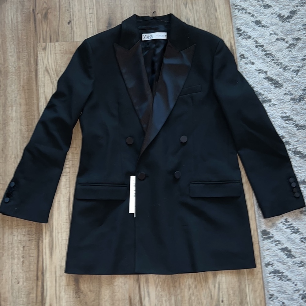 NEW! Zara Tonal Lapel Double Breasted Blazer - Picture 5 of 12